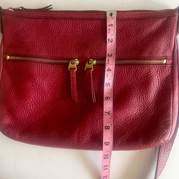 Fossil Erin Crossbody Bag Womens Red Pebbled Leather Top Zip Handbag Purse - Picture 12 of 12